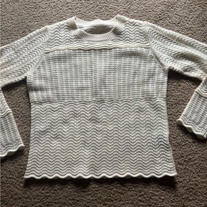 Loro Piana Baby Cashmere Crochet Scalloped Sweater SZ 36 Ivory